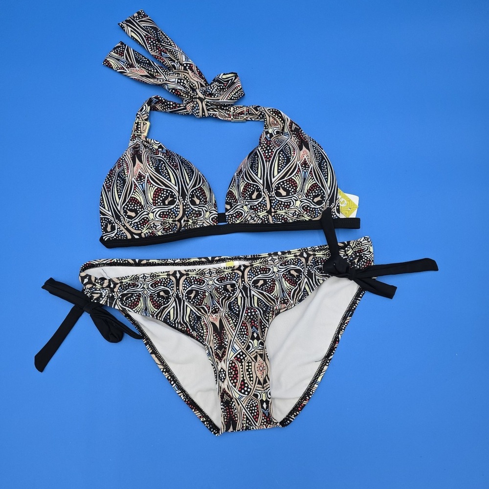 GIANNI BINI GB Multicolor Tribal Beat Print 2 Piece Swimsuit Bikini Large $91